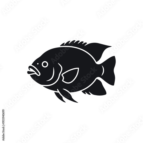 Blue Tilapia Silhouette Vector - Oreochromis Aureus Icon - Freshwater Game Fish and Aquaculture Graphic