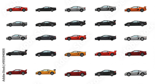 Collection of Various Cars Side View.