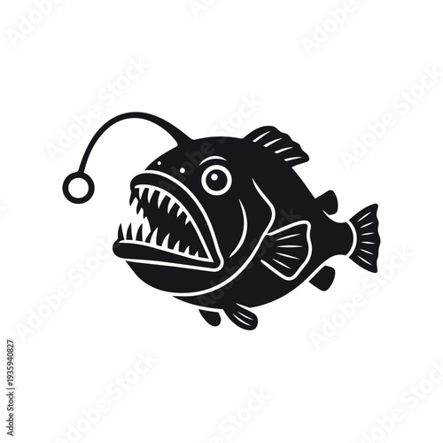Deep Sea Anglerfish Silhouette Vector - Bioluminescent Abyssal Predator Icon - Melanocetus Johnsonii Marine Graphic