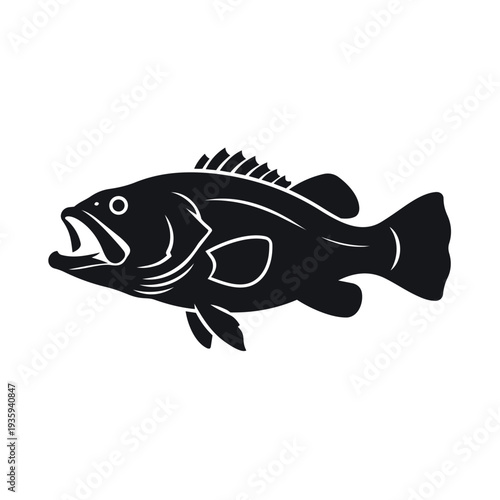 Gag Grouper Silhouette Vector Illustration - Saltwater Bottom Fish Icon - Mycteroperca Microlepis Marine Wildlife Graphic