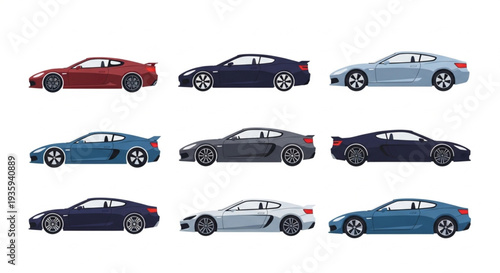 Collection of Various Cars Side View.