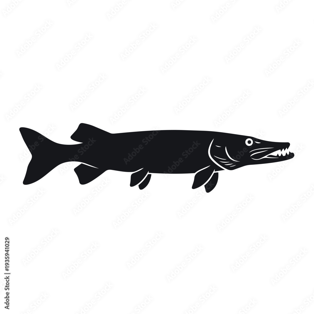 Fototapeta premium Muskellunge Silhouette Vector - Muskie Freshwater Predator Fish Icon - North American Game Fish Graphic