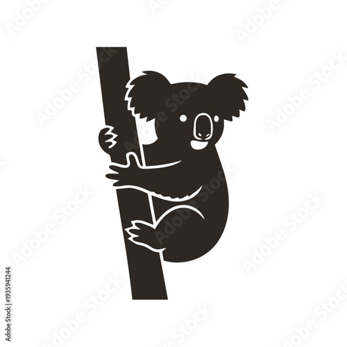 Iconic Koala Climbing Tree Silhouette Vector - Australian Marsupial Wildlife Nature Graphic