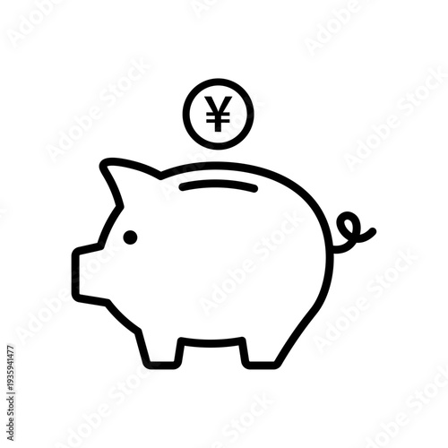 Piggy bank icon with Yen and Yuan coin