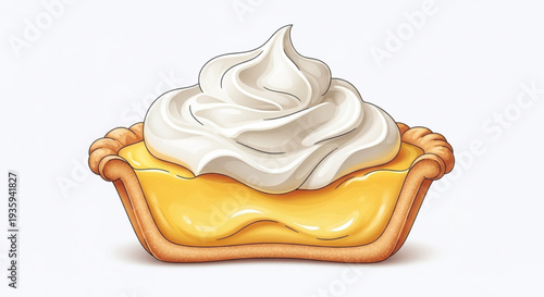 Delicious yellow lemon meringue pie with whipped cream on transparent background