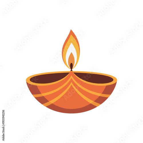 Traditional illuminated diya oil lamp burns brightly representing light and deep spiritual.