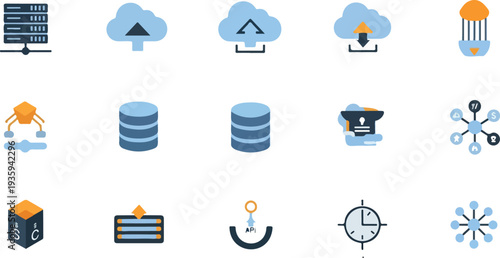 Set of 12 cloud computing icons vector
