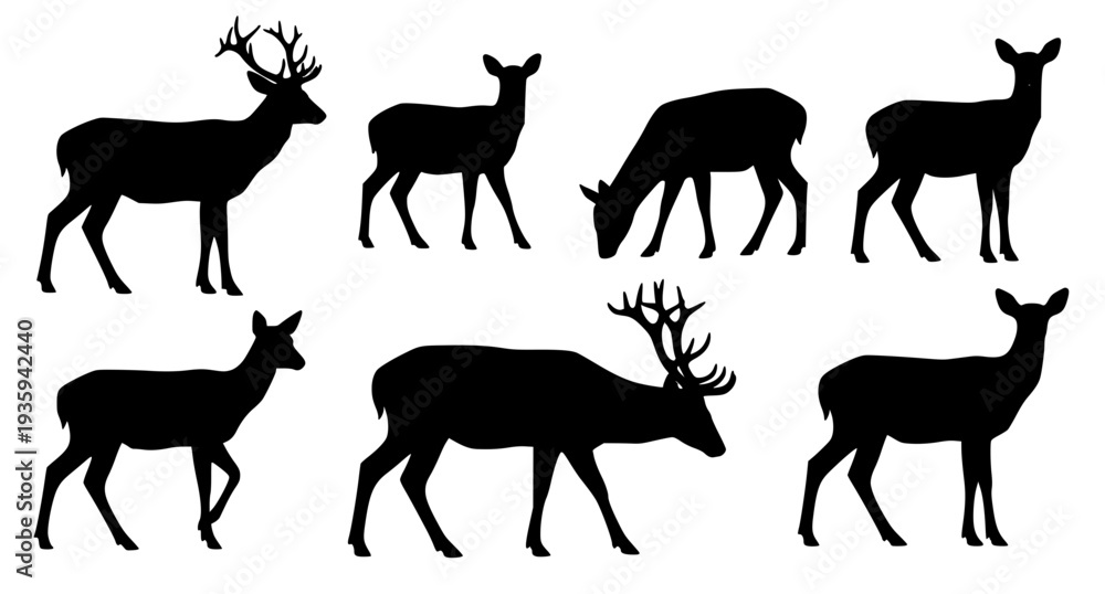 Obraz premium Wild deer silhouette vector set flat wildlife illustration EPS 10