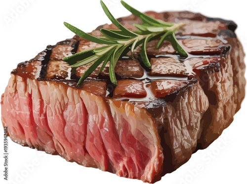 Grilled Beef Steak, Featuring Medium Rare Striploin with Perfect Grill Marks and Juicy Pink Center
