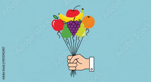Hand holding colorful bouquet of fresh fruits on transparent background