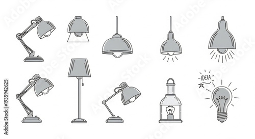 Collection of Various Desk Lamps and Lighting.