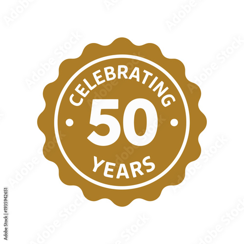 Golden seal badge celebrates fifty years of business achievement and lasting success.
