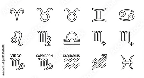 Collection of Zodiac Astrology Symbols and Signs.