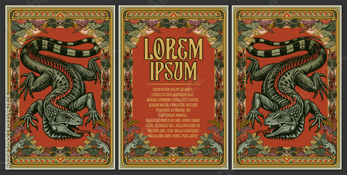 Vintage Tropical Jungle Iguana Floral Frame for Invitation Cover and Certificate Template