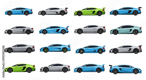Collection of Various Sports Cars Side View.
