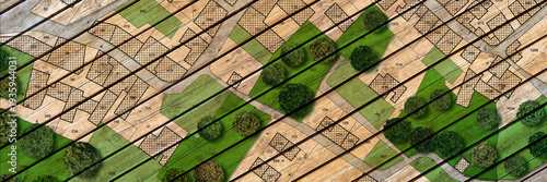 URBAN PLANNING MAP WITH CITY LAYOUT AND GREEN AREAS - Concept of architecture, urban development, real estate, city construction and land design with cadastral map