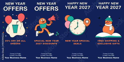 New Year 2027 Business Offers – Festive Promotional Designs Featuring Discounts, Deals, Free Shipping & Gift Incentives for Holiday Marketing Campaigns