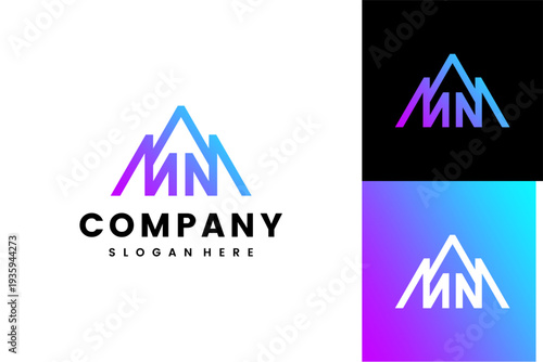 Dynamic abstract MN letter mountain logo design, conveying growth, stability, and aspirational values for corporate branding, adventure, or financial sectors. A modern, scalable vector illustration