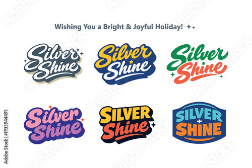 Modern holiday banner with short greeting slogan featuring modern lettering logo set for Silver Shine, stock-ready luxurious