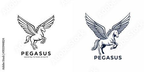 Mythical Winged Horse Pegasus Logo Design Vector Illustration