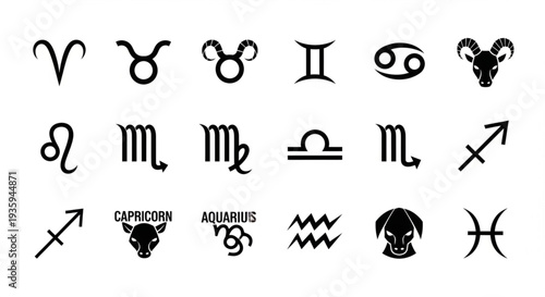 Collection of Zodiac Constellation Symbols and Icons.