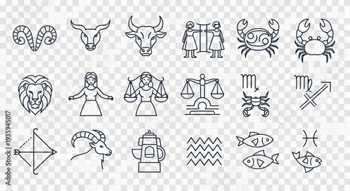 Collection of Zodiac Constellation Symbols and Icons.