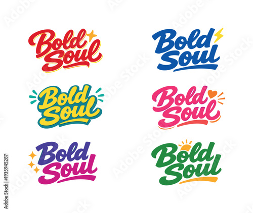 Clean flat holiday banner set illustration featuring modern lettering logo set for Bold Soul, stock marketplace–ready lettering