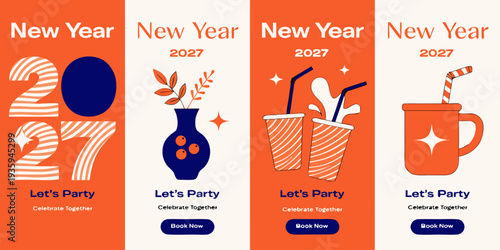 New Year 2027 Party Banners | Festive Celebration Graphics, Modern Event Promo Panels & Colorful Holiday Illustration Designs
