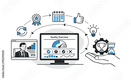 Modern minimal flat vector conceptual collage, crisp hard edges, consistent THIN outline stroke, rounded corners where needed,