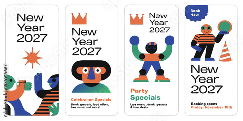 New Year 2027 Celebration Specials – Modern Geometric Party Designs for Posters, Event Promotions, Booking Ads & Festive Marketing