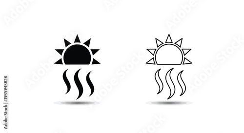 Sun with rain drops icon set Vector