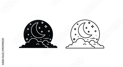 Moon over clouds minimal art Vector