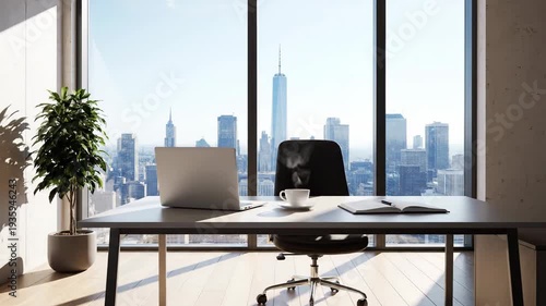 Modern Office with City Skyline View