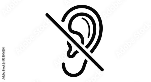No hearing symbol a black outline of an ear with a diagonal line