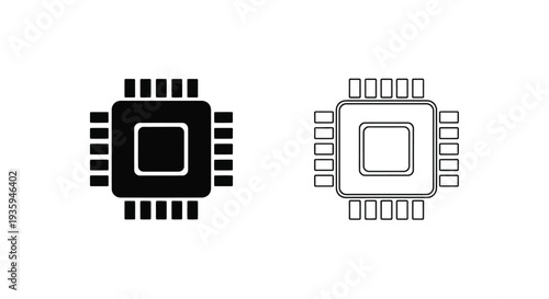 Microchip and processor icons set Vector