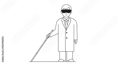 A minimalist illustration of a person with a vision impairment using a white cane