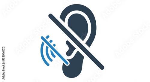 No sound or hearing symbol a blue ear with a diagonal line and sound waves