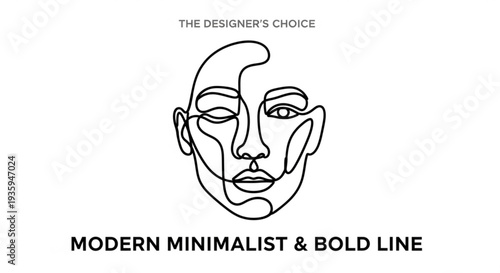 Modern minimalist bold line face illustration on transparent background