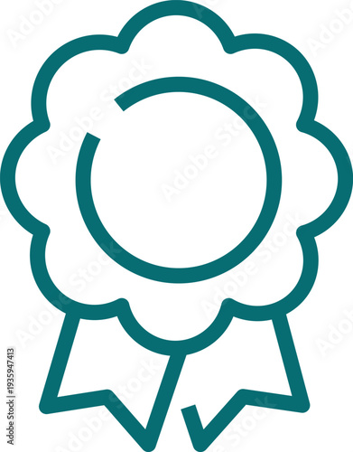 Achievement award trophy, best prize, outline icon. Line sign badge, medallion rosette with ribbon. Vector isolated pictogram for web and app. Vector