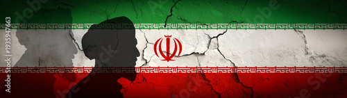 Wallpaper Mural Cracks on flag of iran. flag with side view Silhouette of 2 people clergyman's with turban and long beard Torontodigital.ca