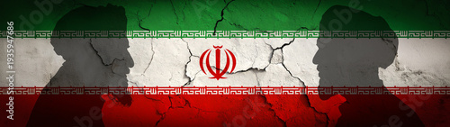 Wallpaper Mural Cracks on flag of iran. flag with side view Silhouette of 2 people clergyman's with turban and long beard Torontodigital.ca