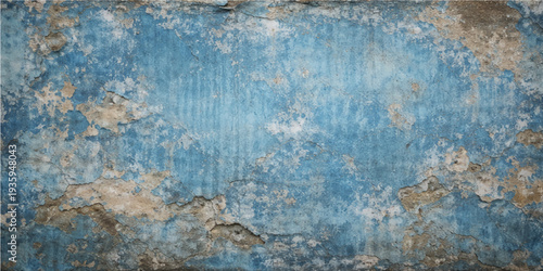 Old blue grunge texture on a rusty metal wall surface with a rough weathered paint pattern and aged stone material backdrop