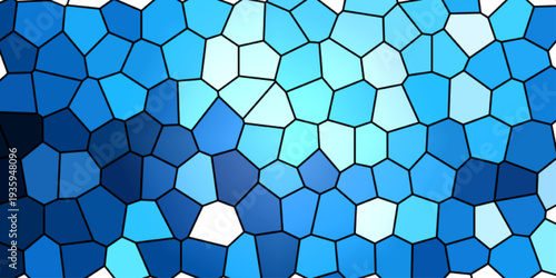 Seamless blue mosaic background featuring an abstract geometric honeycomb pattern with hexagonal cells and a metallic grid texture for a modern technology wallpaper design