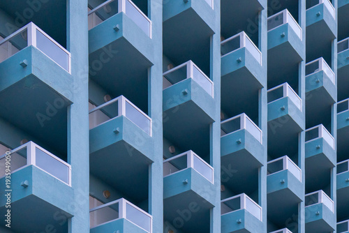 Konstfotografi Modern blue apartment buildings in Torrevieja, Spain with repetitive balconies a