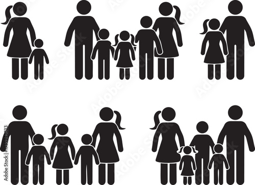 Family Icon Set: A collection of simple yet elegant icons portraying various family structures, symbolizing togetherness and kinship.