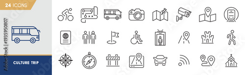 Culture Trip Travel Icons Set – Museums, Landmarks, City Transport & Navigation Outline Icons