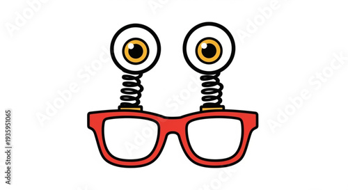 Cartoon red glasses with spring eyes on transparent background