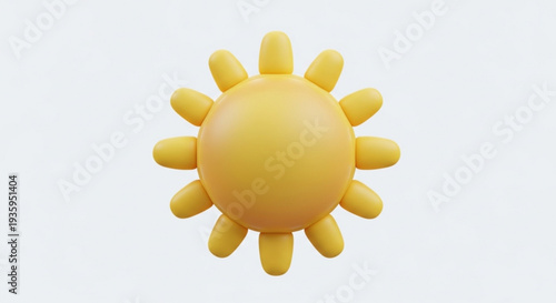 3d yellow sun icon with rounded rays silhouette on transparent background