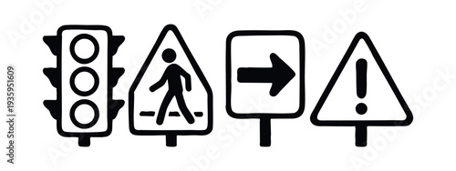 Assorted Traffic and Warning Sign Doodle Icons