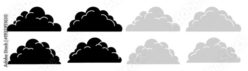 Collection of stylized black and gray clouds for design